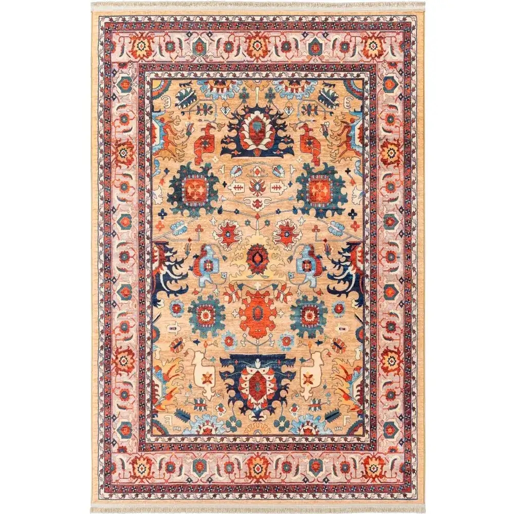 فرش ماشینی سنتی طرح 25cs0260 طلایی 1000 شانه